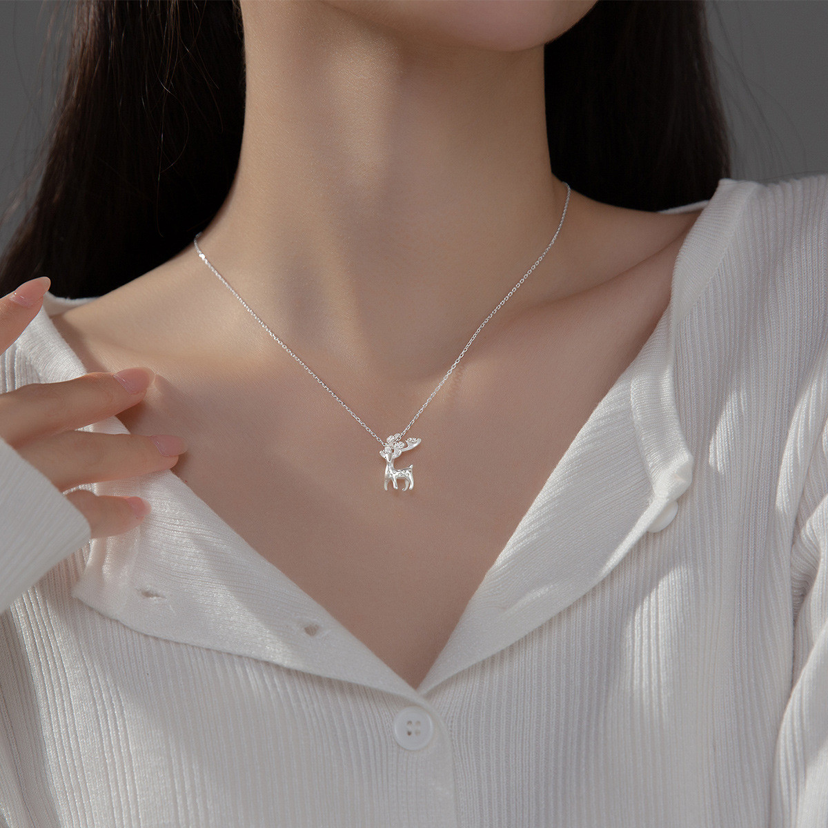 s925 sterling silver double heart hollowed necklace-1